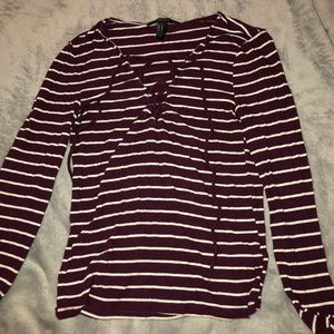 Lace Up Striped Longsleeve Tee